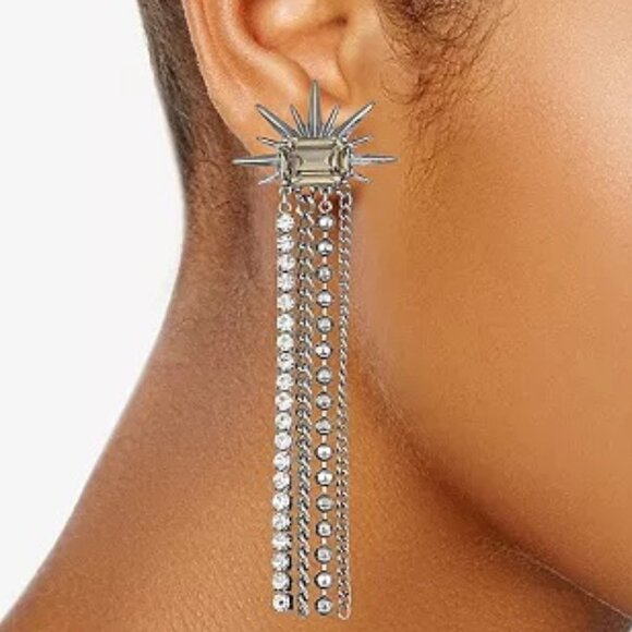 VERA WANG Rocker Chic Spikes Gunmetal Gray/Clear Crystals Chains Earrings**NEW! - Picture 6 of 6